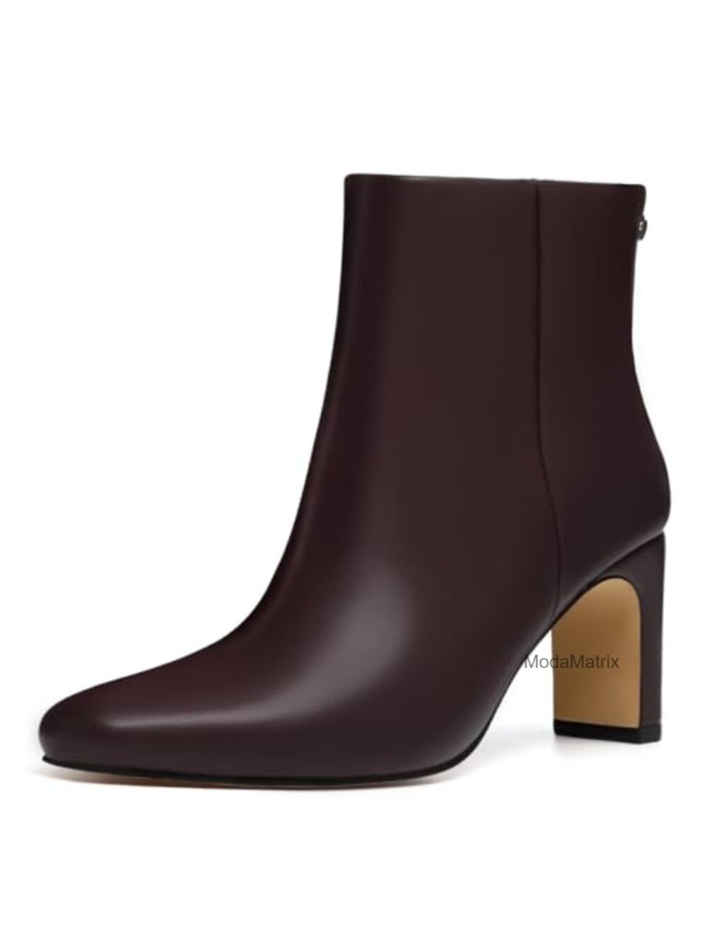 Square Toe Chunky Heel Ankle Boots Side Zipper Faux Leather Booties